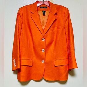 Bold Orange Lauren Ralph Lauren Linen Blazer Women’s 14 Preppy Chic